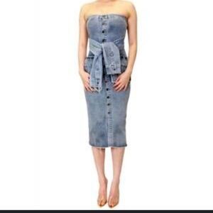 My Boo Light Blue Denim Midi Dress Size L ( fits like a small)